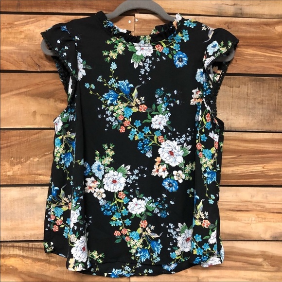 Crescent Tops - Floral medium Crescent & Willough black top